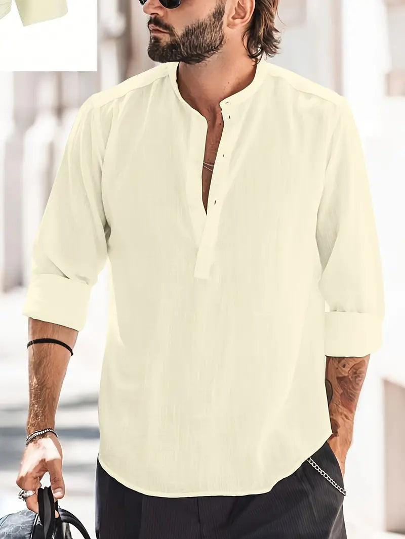 Men's Shirt with Long Sleeves – Relaxed Fit – Breathable – Mandarin Collar – Casual Look