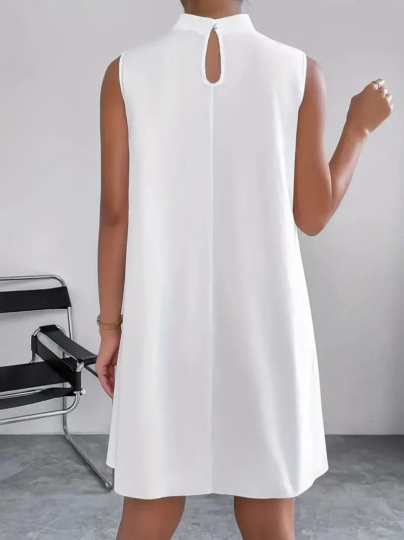 Women's Sleeveless A-line Dress - High Neck - Loose Fit - Elegant and Versatile