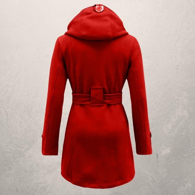 Dame Trenchcoat - Blød Fleece - Dobbelt Rad Knapper - Hætte & Bælte - Elegante Detaljer