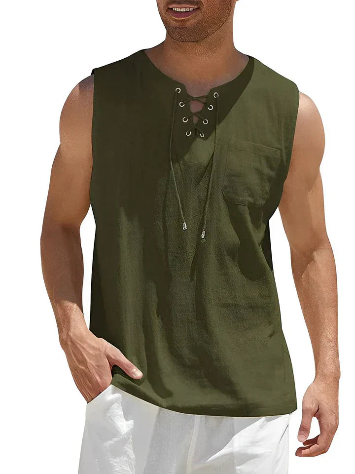 Men's Tank Top – Relaxed Fit – Drawstring Closure – Chest Pocket – Breathable Fabric