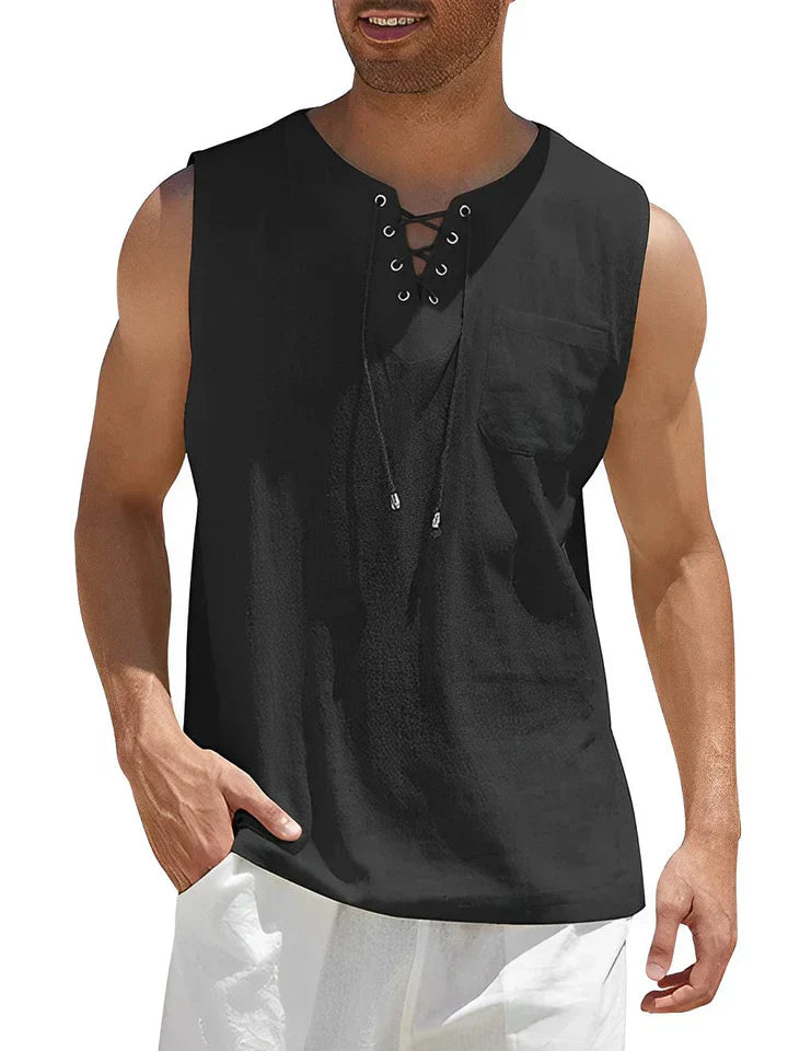 Men's Tank Top – Relaxed Fit – Drawstring Closure – Chest Pocket – Breathable Fabric