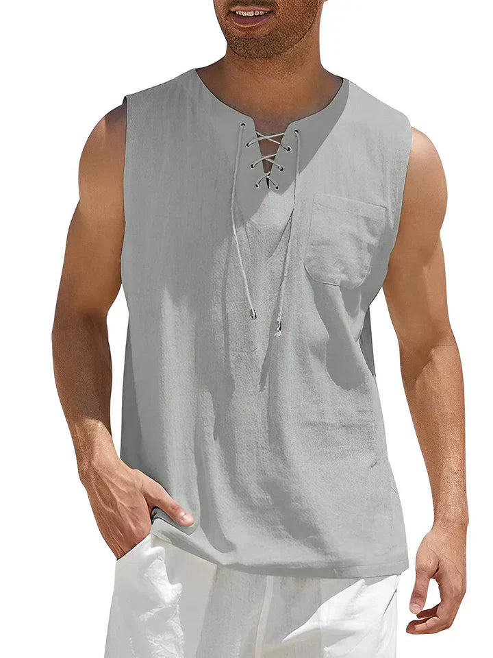 Men's Tank Top – Relaxed Fit – Drawstring Closure – Chest Pocket – Breathable Fabric