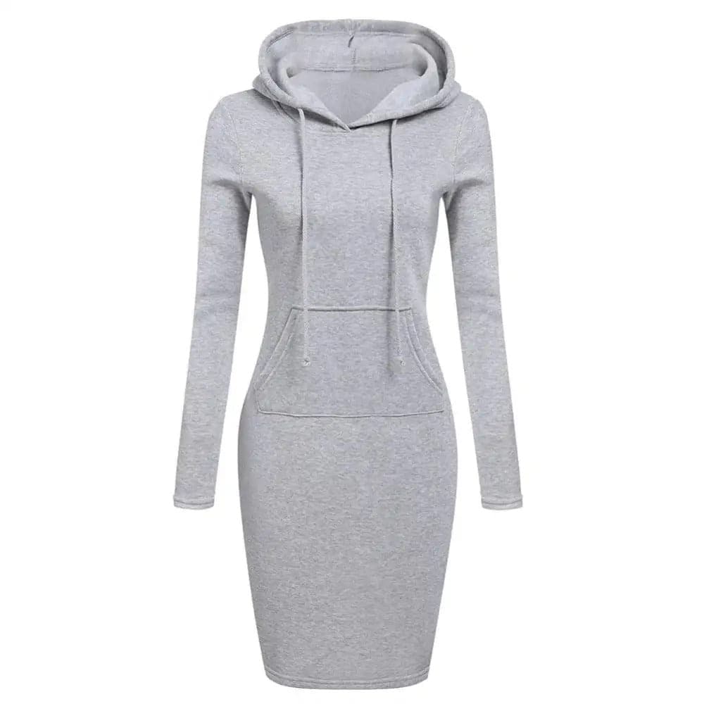 Women's Hoodie Dress - Long Sleeve - Adjustable Hood - Kangaroo Pocket - Slim Fit
