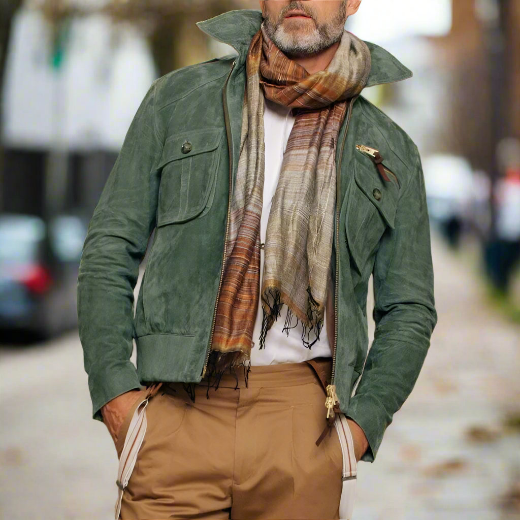 Herrejakke - Ruskind - Lynlås Lukning - Tailored Fit - Praktiske Lommer