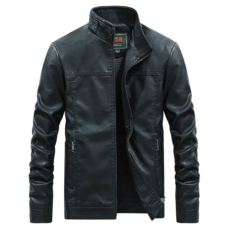 Men's Motorcycle Jacket – Slim Fit – Synthetic Leather – Stand Collar and Zippers