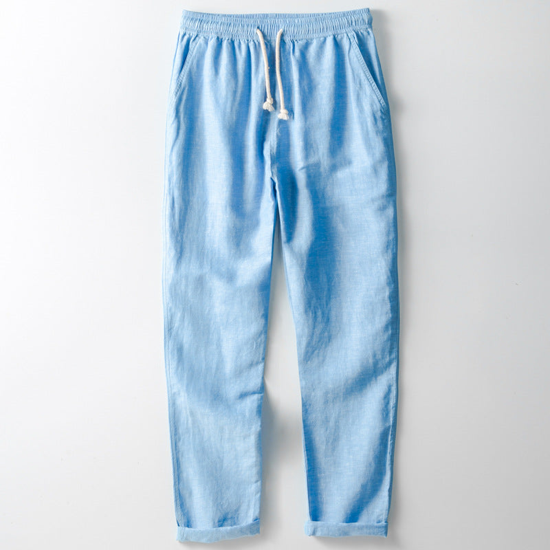 Herrebukser – Hørblanding – Løs Pasform – Elastisk Talje – Lige Ben – Casual
