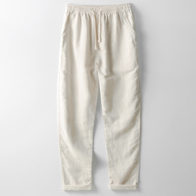 Herrebukser – Hørblanding – Løs Pasform – Elastisk Talje – Lige Ben – Casual