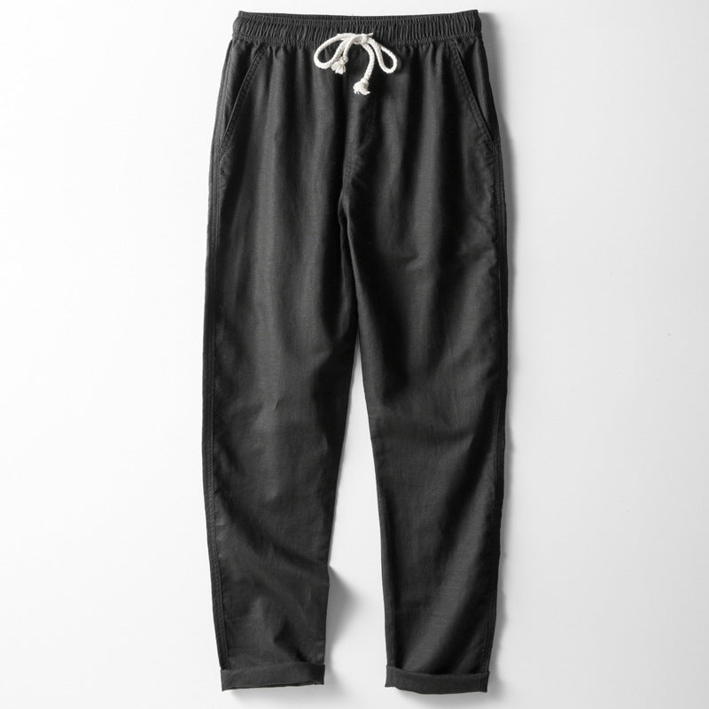 Herrebukser – Hørblanding – Løs Pasform – Elastisk Talje – Lige Ben – Casual
