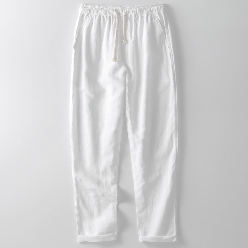 Herrebukser – Hørblanding – Løs Pasform – Elastisk Talje – Lige Ben – Casual