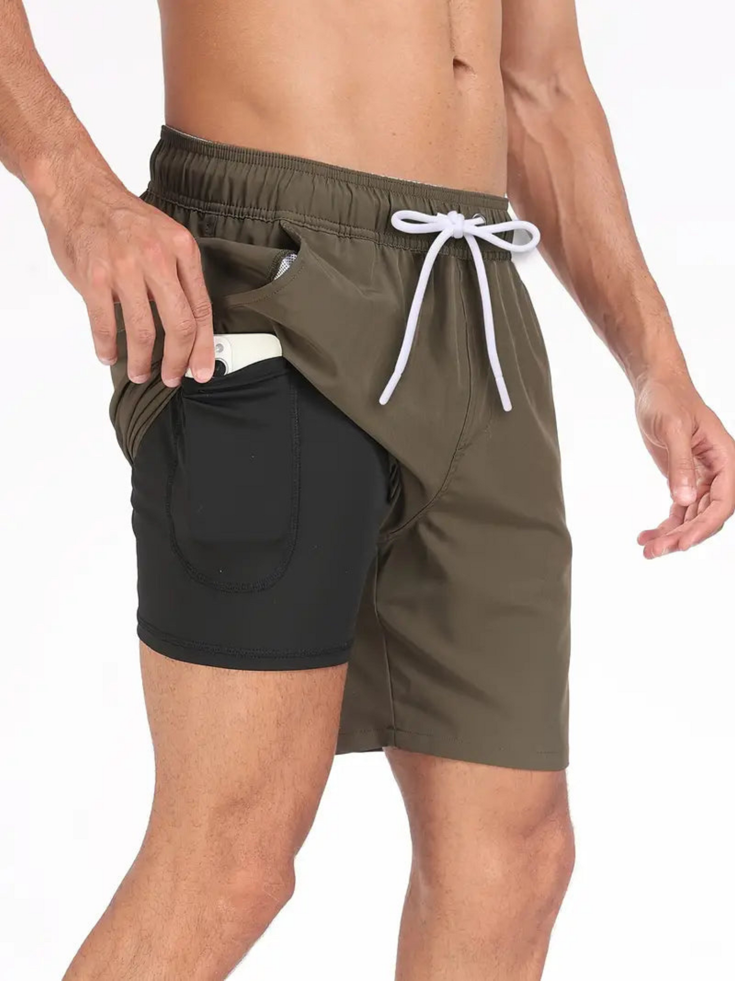 Men's Swim Shorts – Quick-Drying – Mid-Length – Elastic Waist – Double Layer