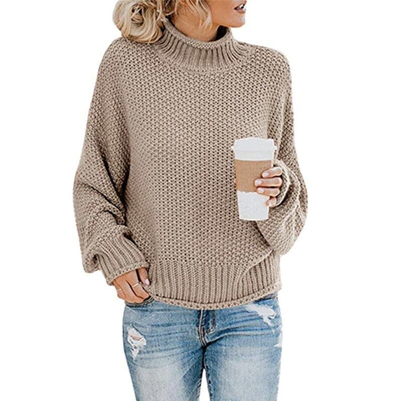 Women's Knit Sweater - High Turtleneck - Chunky Knit - Relaxed Fit - Soft and Warm