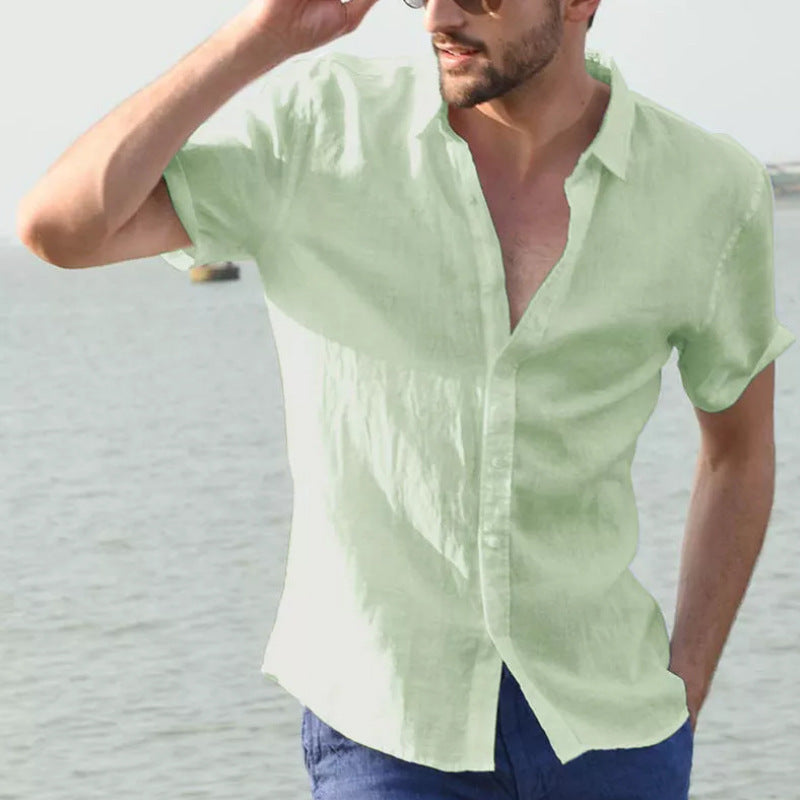 Men's Shirt with Short Sleeves – Relaxed Fit – Natural Fibers – Button Closure
