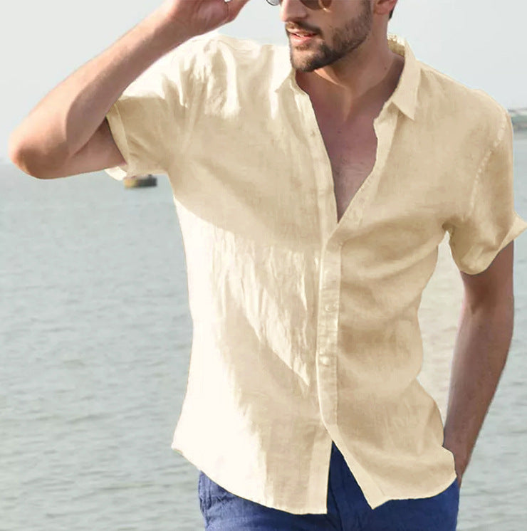Men's Shirt – Linen Blend – Relaxed Fit – Short Sleeve – Button Closure