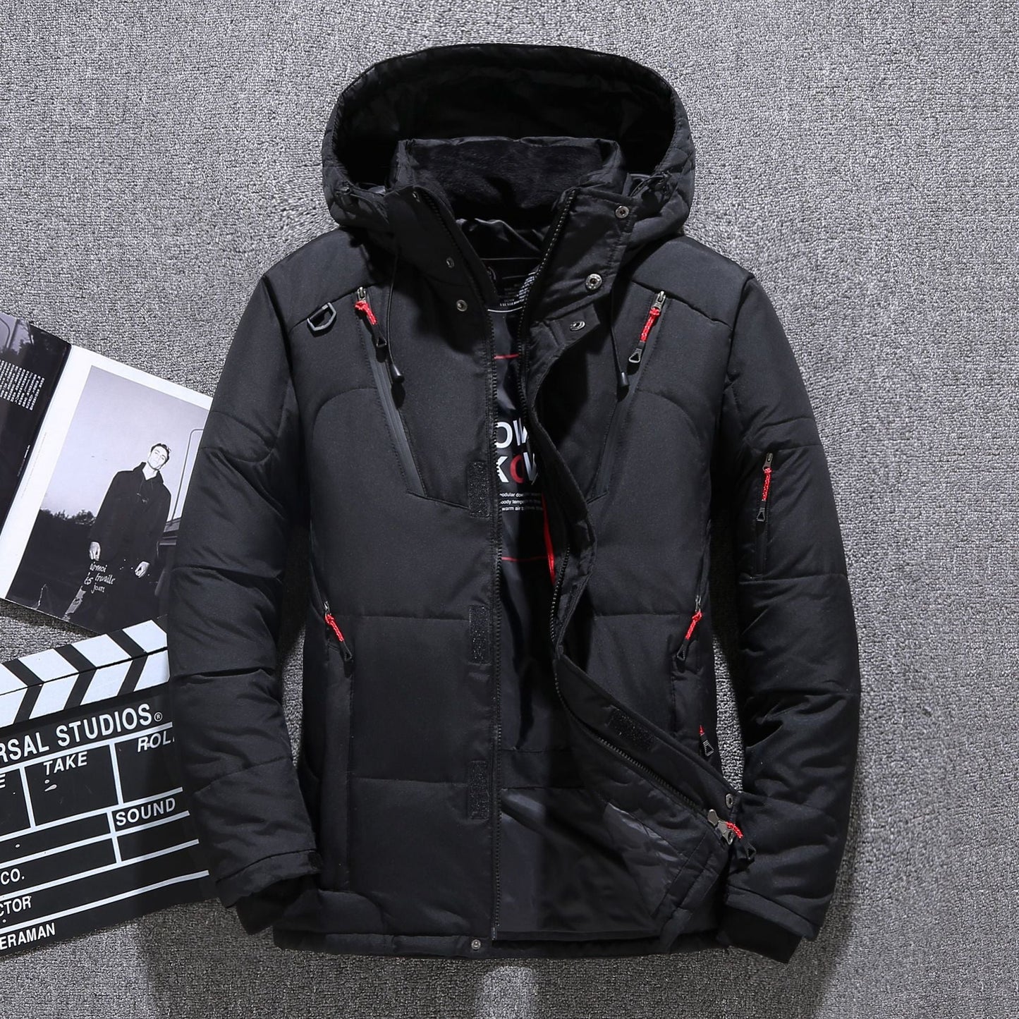 Men’s Puffer Jacket - Woven Fabric - Hooded - Relaxed Fit - Hip Length