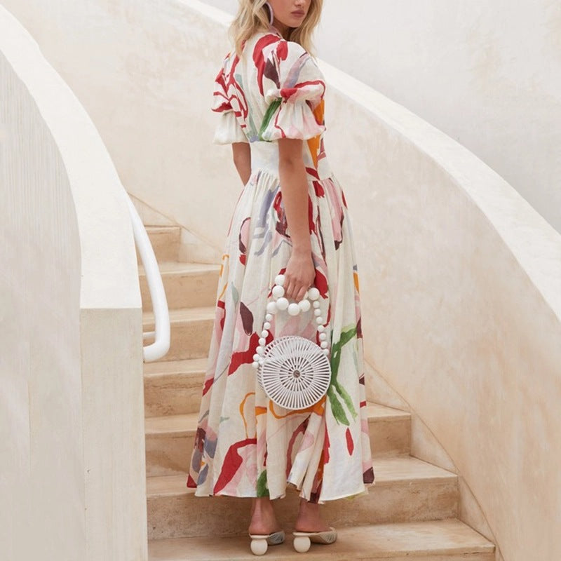 Dress for Women – Maxi Length – Relaxed Fit – Balloon Sleeves – Natural Fibers