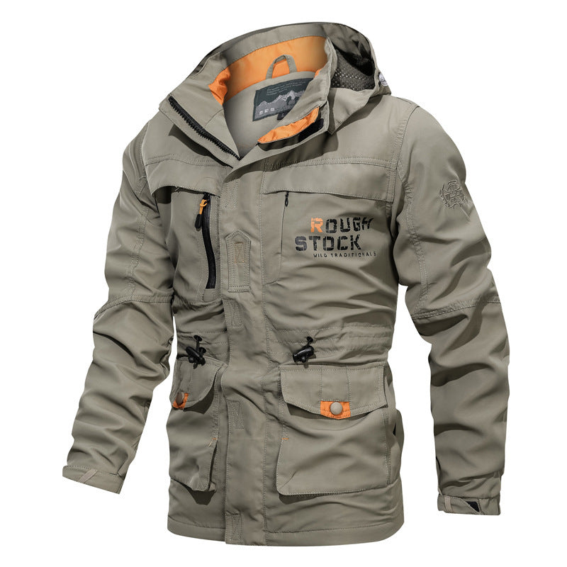 Men's Outdoor Jacket – Water-Resistant – Hood – Relaxed Fit – Multiple Pockets