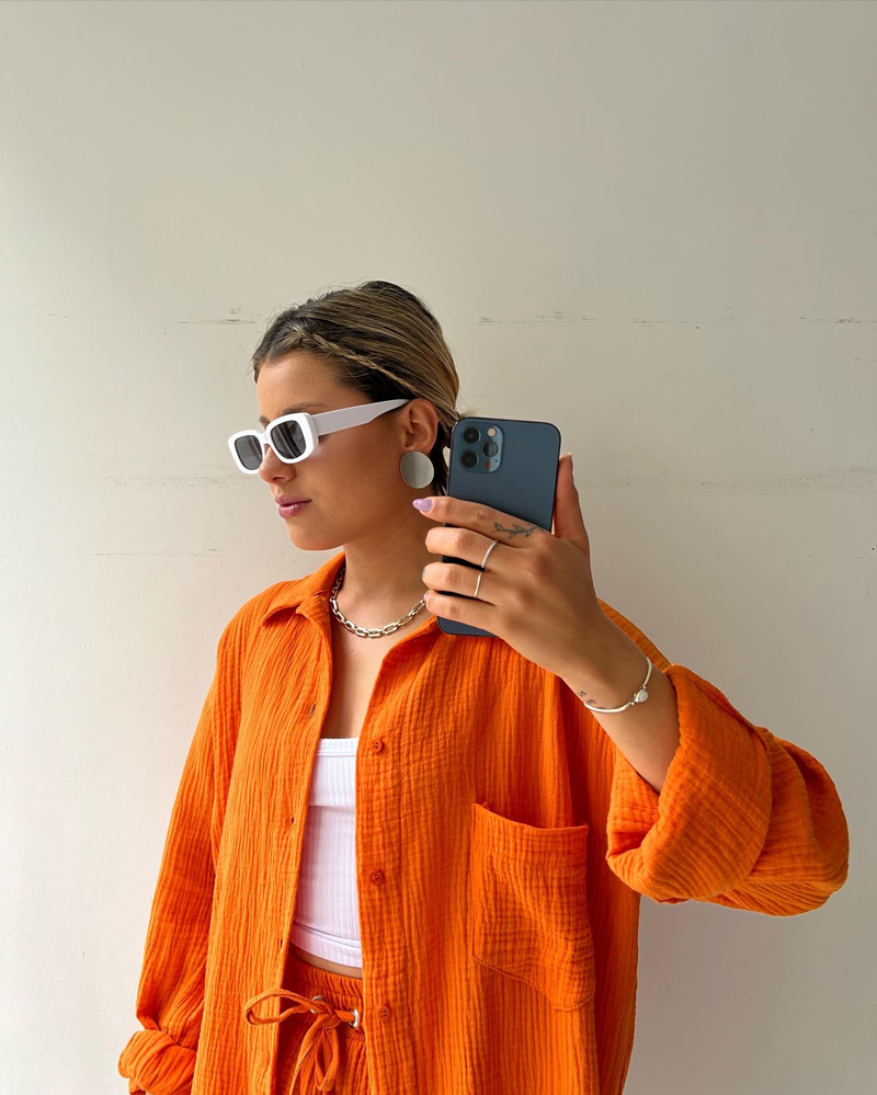 Women's Set - Soft Cotton - Button-Up Shirt & Elastic Shorts - Relaxed Fit