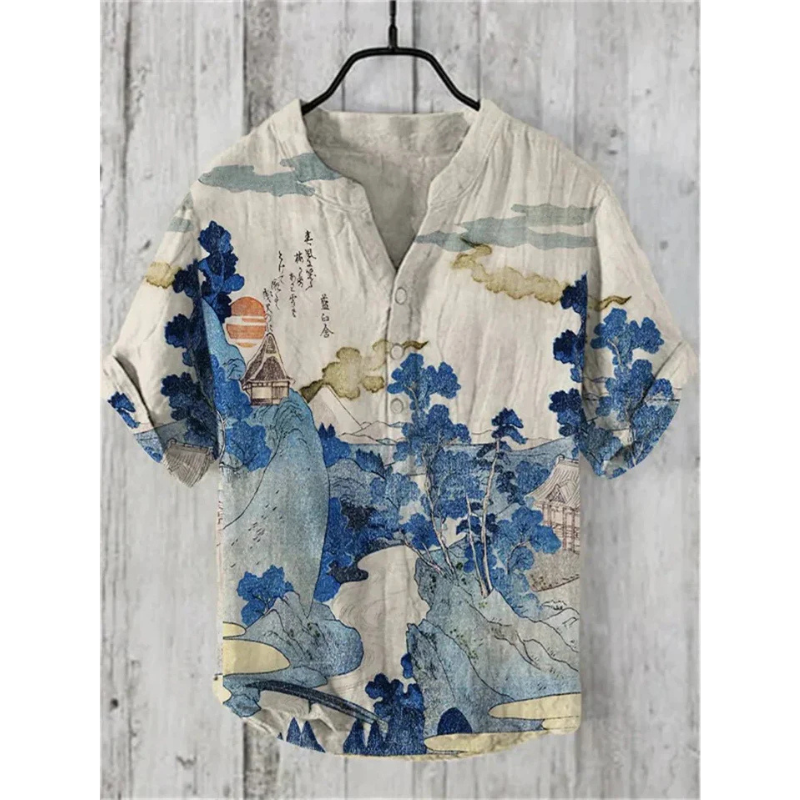 Men's Shirt – Relaxed Fit – Short Sleeves – Breathable Blend – Cat Graphic Front