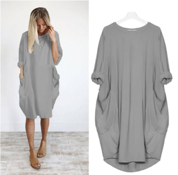 Women's Midi Dress – Relaxed Fit – Round Neck – Lightweight and Breathable – With Side Pockets