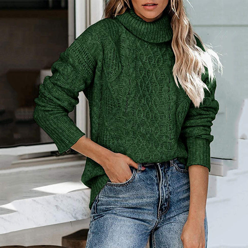 Rosie Turtleneck Sweater | Cable Knit Tunic Length Sweater