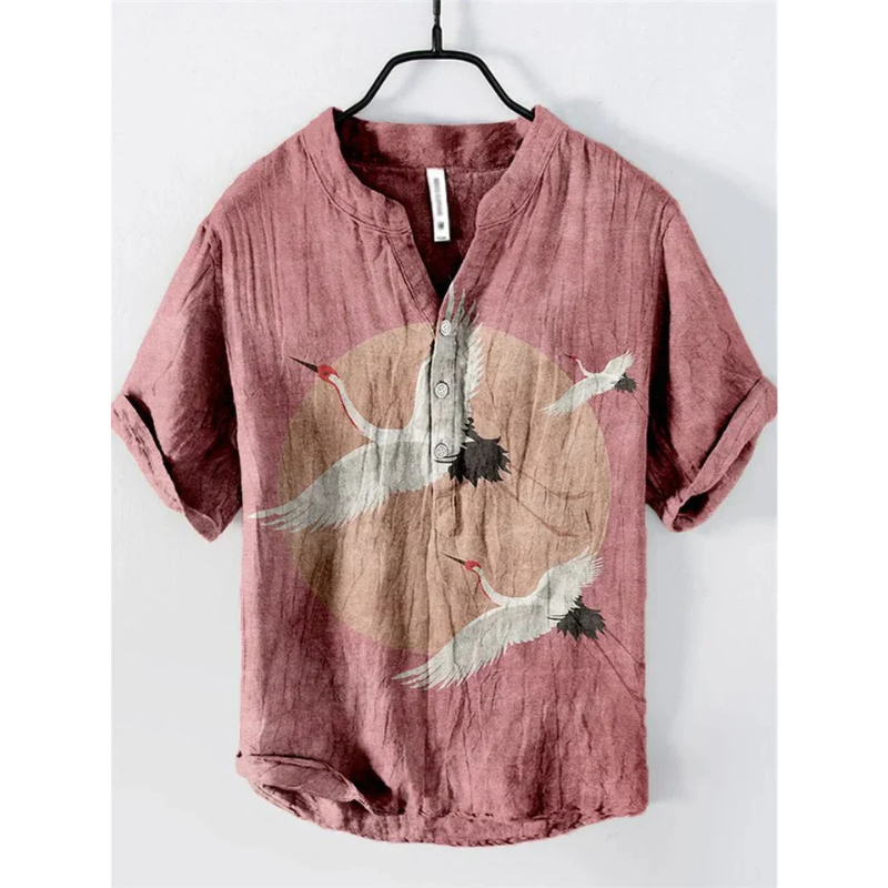 Men's Shirt – Relaxed Fit – Short Sleeves – Breathable Blend – Cat Graphic Front