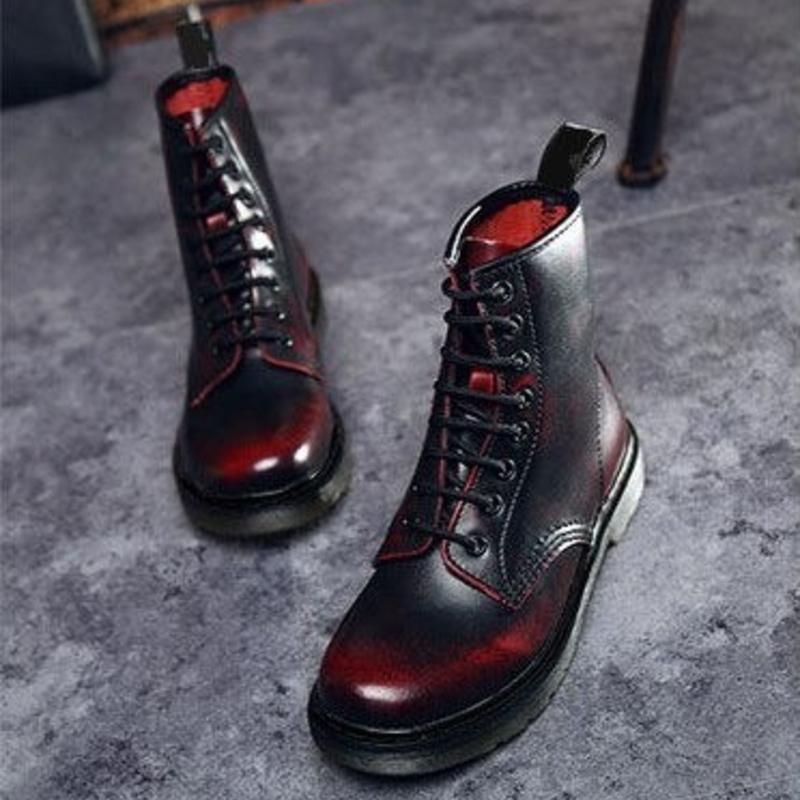 Women's Boots - Lace-up Leather Boots - High Ankle - Round Toe - Comfortable Sole