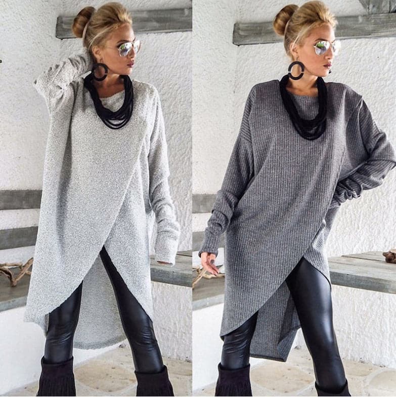 Women's Knit Sweater - Oversized Fit - Asymmetric Hem - Soft and Warm