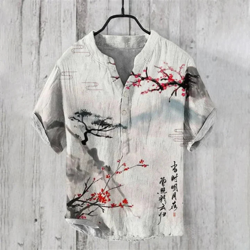 Men's Shirt – Relaxed Fit – Short Sleeves – Breathable Blend – Cat Graphic Front