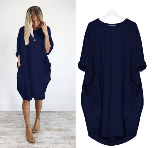 Women's Midi Dress – Relaxed Fit – Round Neck – Lightweight and Breathable – With Side Pockets