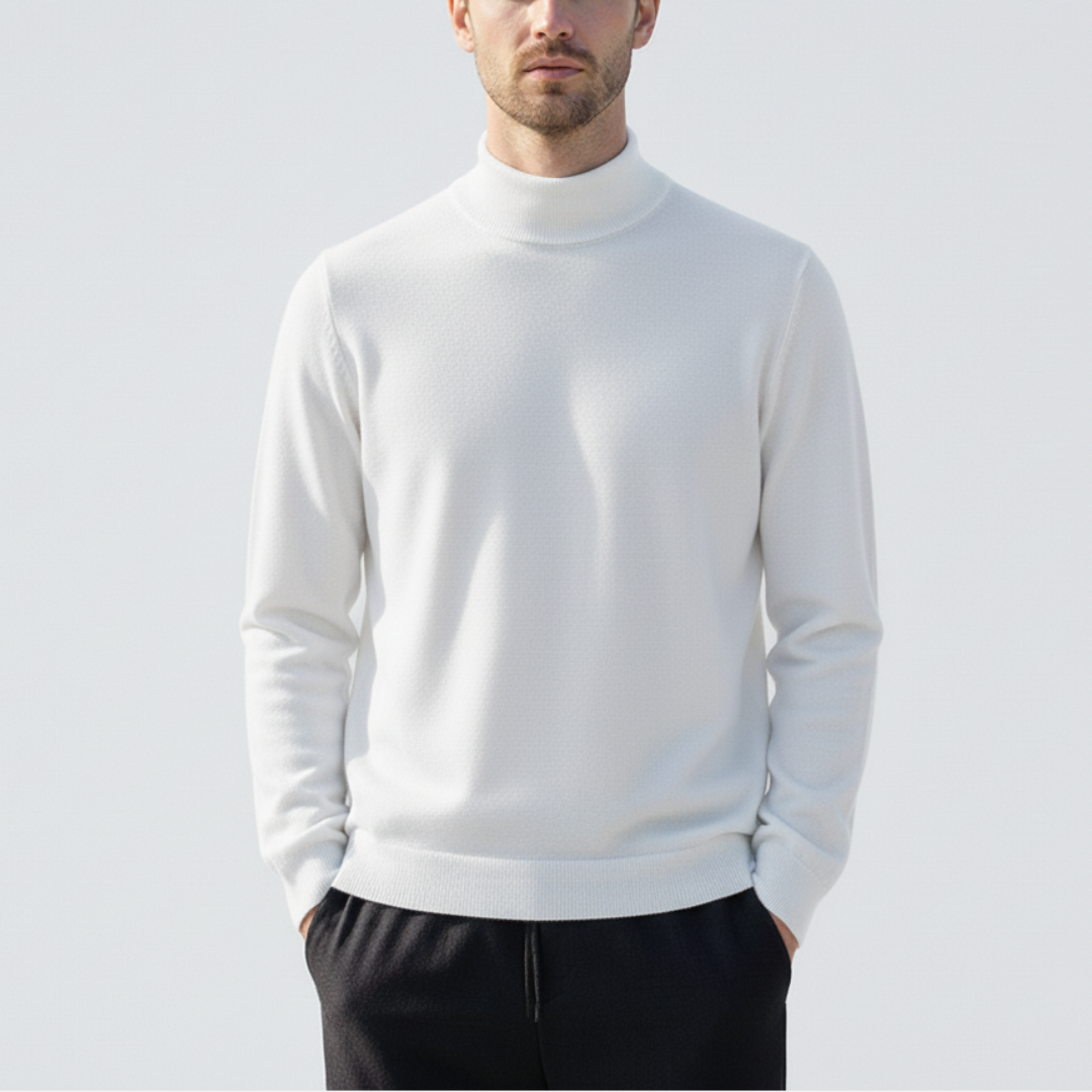 Men's Sweater - Slim Fit - Mock Neck - Light Knit with Ribbed Edges