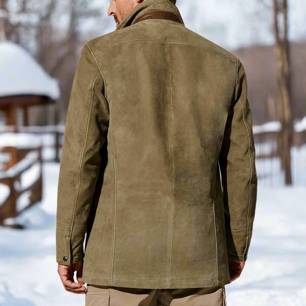 Men's Jacket - Elegant Suede Look with Leather Details - Tailored Fit - Single-Breasted Design
