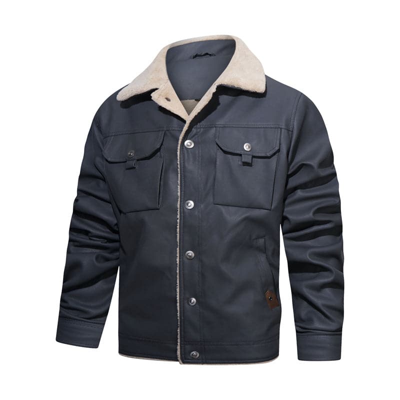 Men's Jacket - Sherpa Lined - Button Closure - Classic Collar - Casual & Warm
