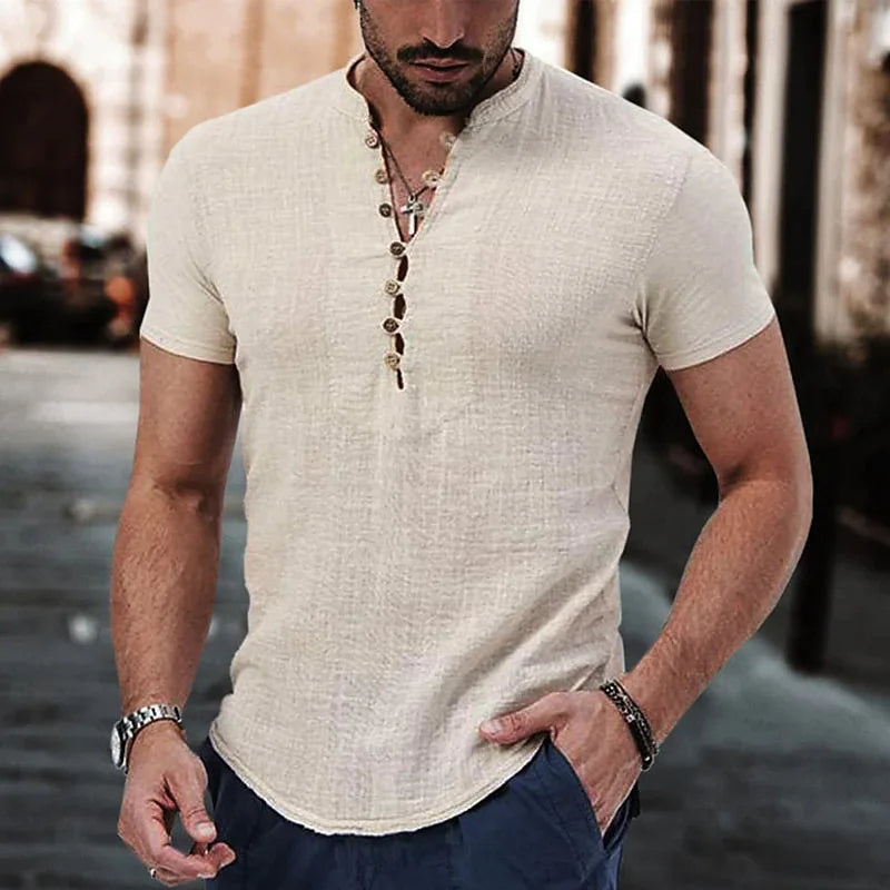 Men's Shirt with Short Sleeves – Slim Fit – Breathable Texture – Button Closure Casual Look