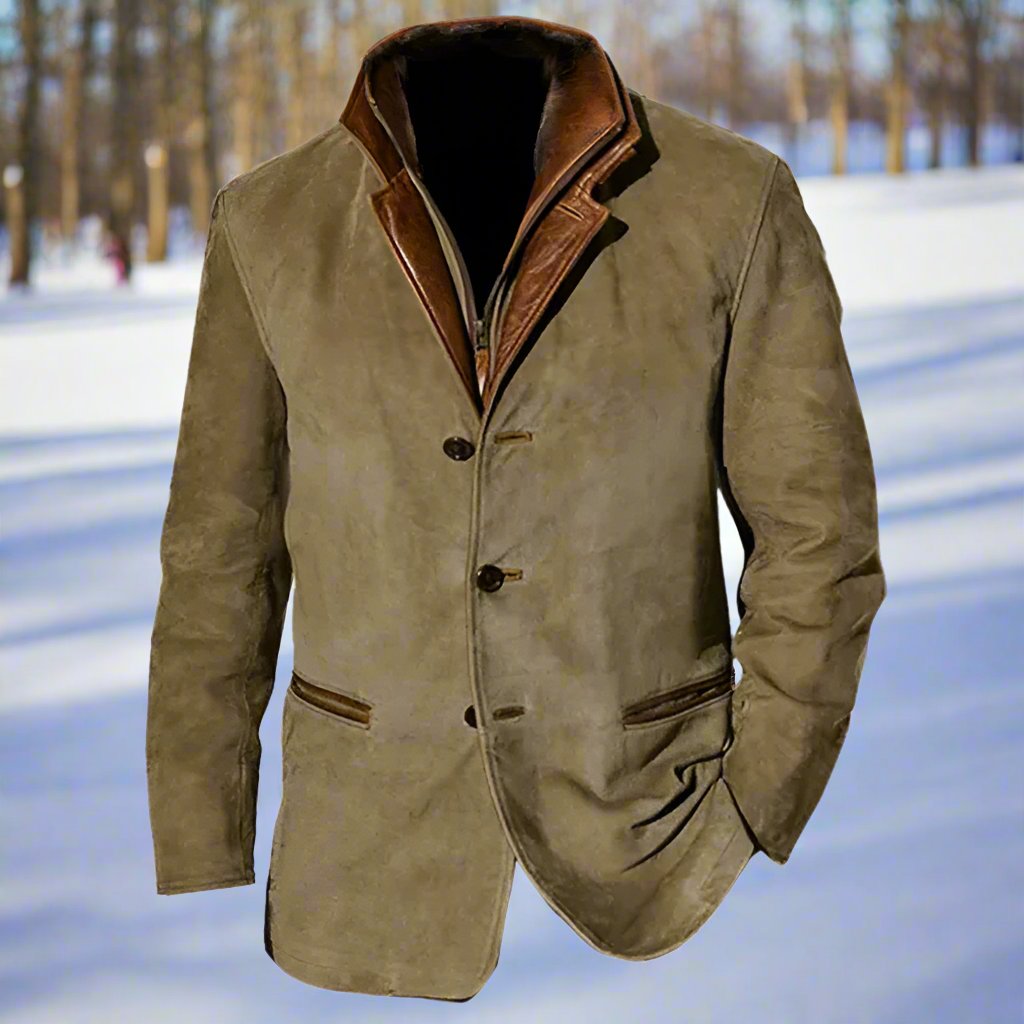 Men's Jacket - Elegant Suede Look with Leather Details - Tailored Fit - Single-Breasted Design
