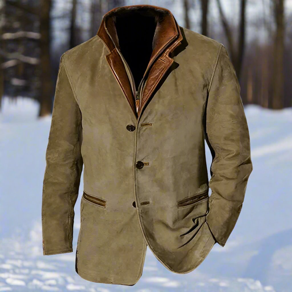 Men's Jacket - Elegant Suede Look with Leather Details - Tailored Fit - Single-Breasted Design
