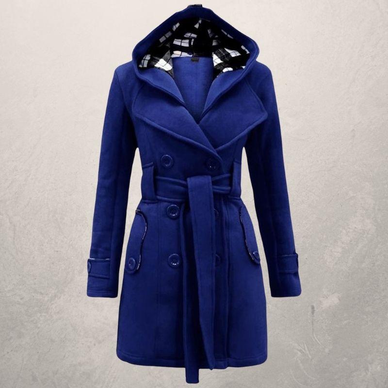 Dame Trenchcoat - Blød Fleece - Dobbelt Rad Knapper - Hætte & Bælte - Elegante Detaljer