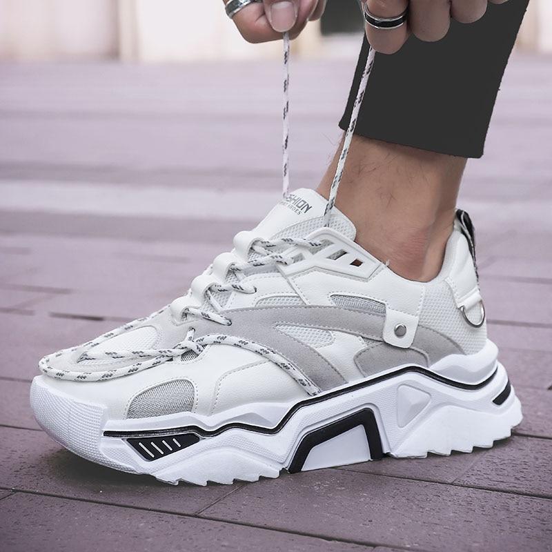 Herre Chunky Sneakers - Læder & Mesh - Stødabsorberende Sål - Trendy Streetwear