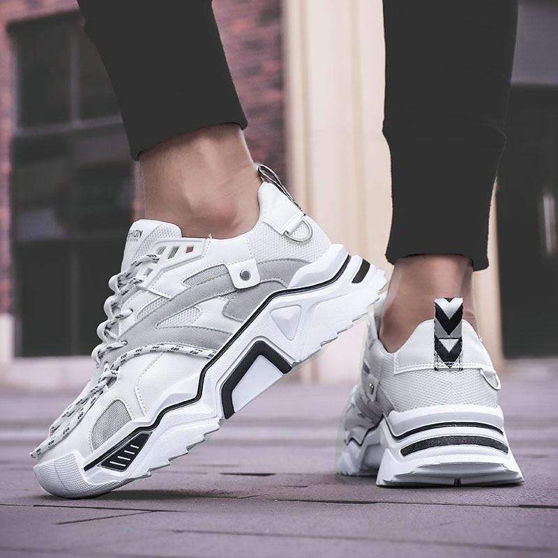 Herre Chunky Sneakers - Læder & Mesh - Stødabsorberende Sål - Trendy Streetwear