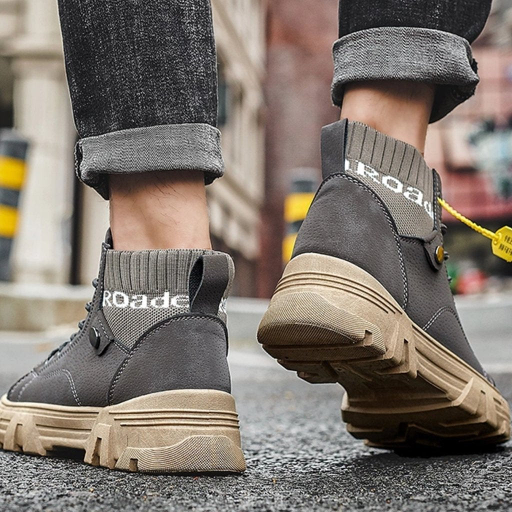 Men's High Sneakers - Durable Sole - Lace-Up Closure - Ribbed Ankle Cuff - Casual Look