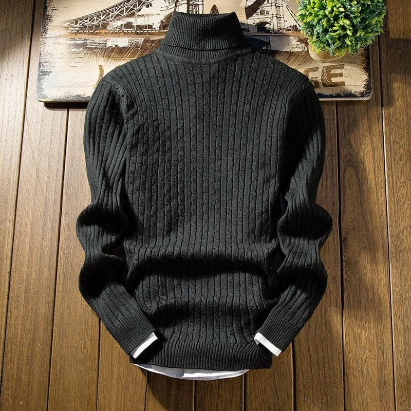 Men's Knit Sweater - Cable Knit - High Neck - Warm and Comfortable