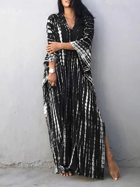 Dame Kaftankjole - Lang Løs Pasform - V-Hals - Boheme Tie-Dye - Let og Luftig