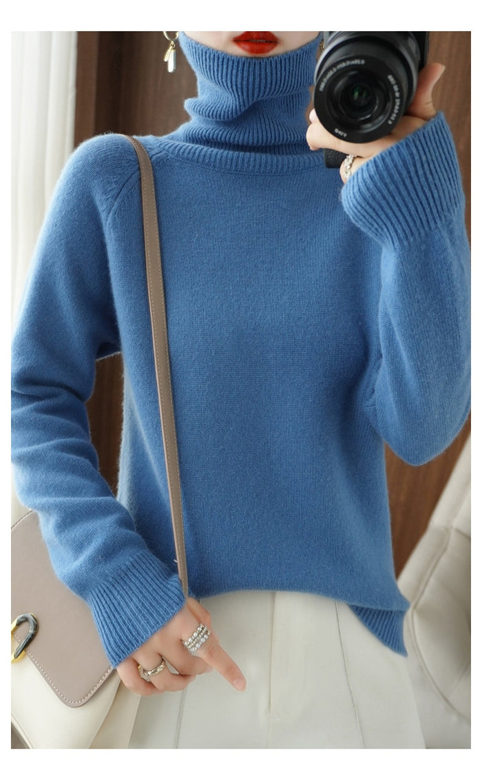Dame Rullekrave Sweater - Blød Strik - Langærmet - Komfortabel Løs Pasform