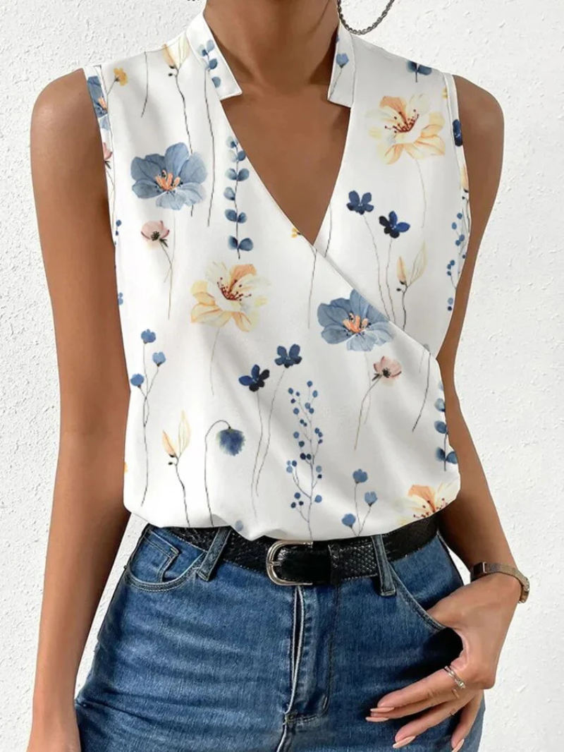 Women's Sleeveless Top – Tailored Fit – V-Neck – Floral – Lightweight and Breathable