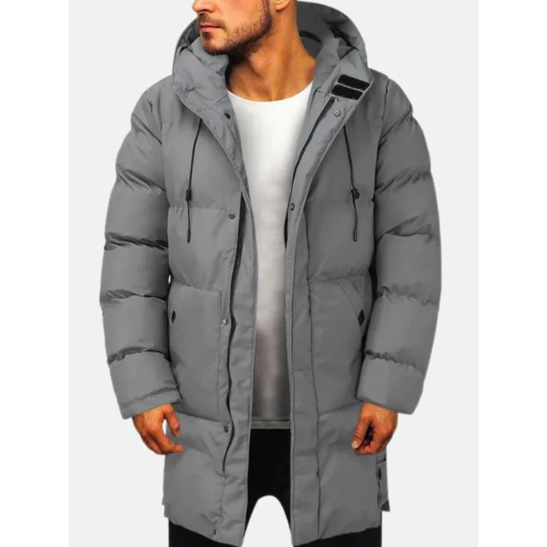 Men’s Puffer Jacket - Insulated Fabric - Regular Fit - Mid-Thigh Length - Hooded