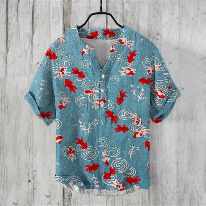Men's Shirt – Relaxed Fit – Short Sleeves – Breathable Blend – Cat Graphic Front