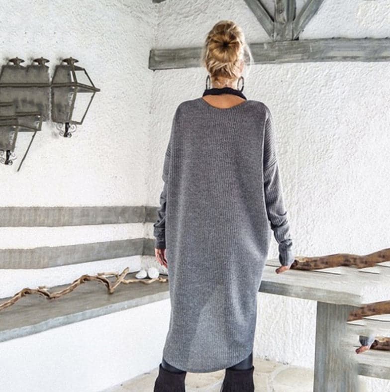 Women's Knit Sweater - Oversized Fit - Asymmetric Hem - Soft and Warm