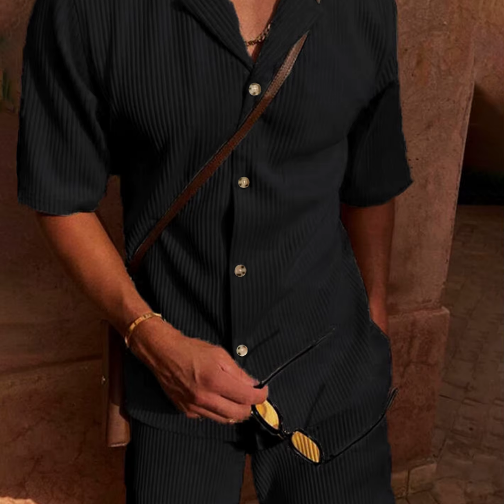 Men's Set – Relaxed Fit – Breathable Design – Ribbed Texture – Short Sleeves