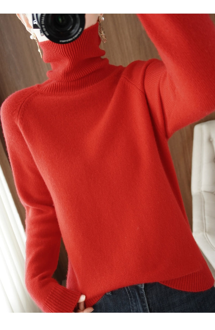 Dame Rullekrave Sweater - Blød Strik - Langærmet - Komfortabel Løs Pasform