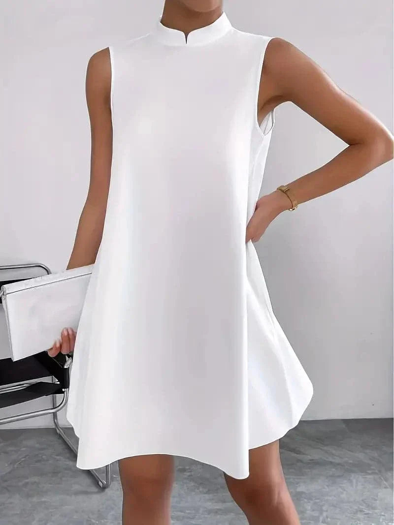 Women's Sleeveless A-line Dress - High Neck - Loose Fit - Elegant and Versatile