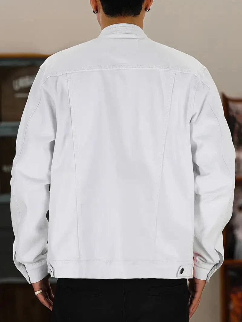 Men's Denim Jacket - Regular Fit - Button Closure - Modern Band Collar - Practical Chest Pockets